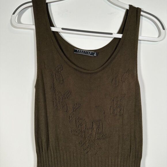 Peruvian Connection Sweater Dress Women's Small Rib Knit Green Maxi Sleeveless - Picture 4 of 10